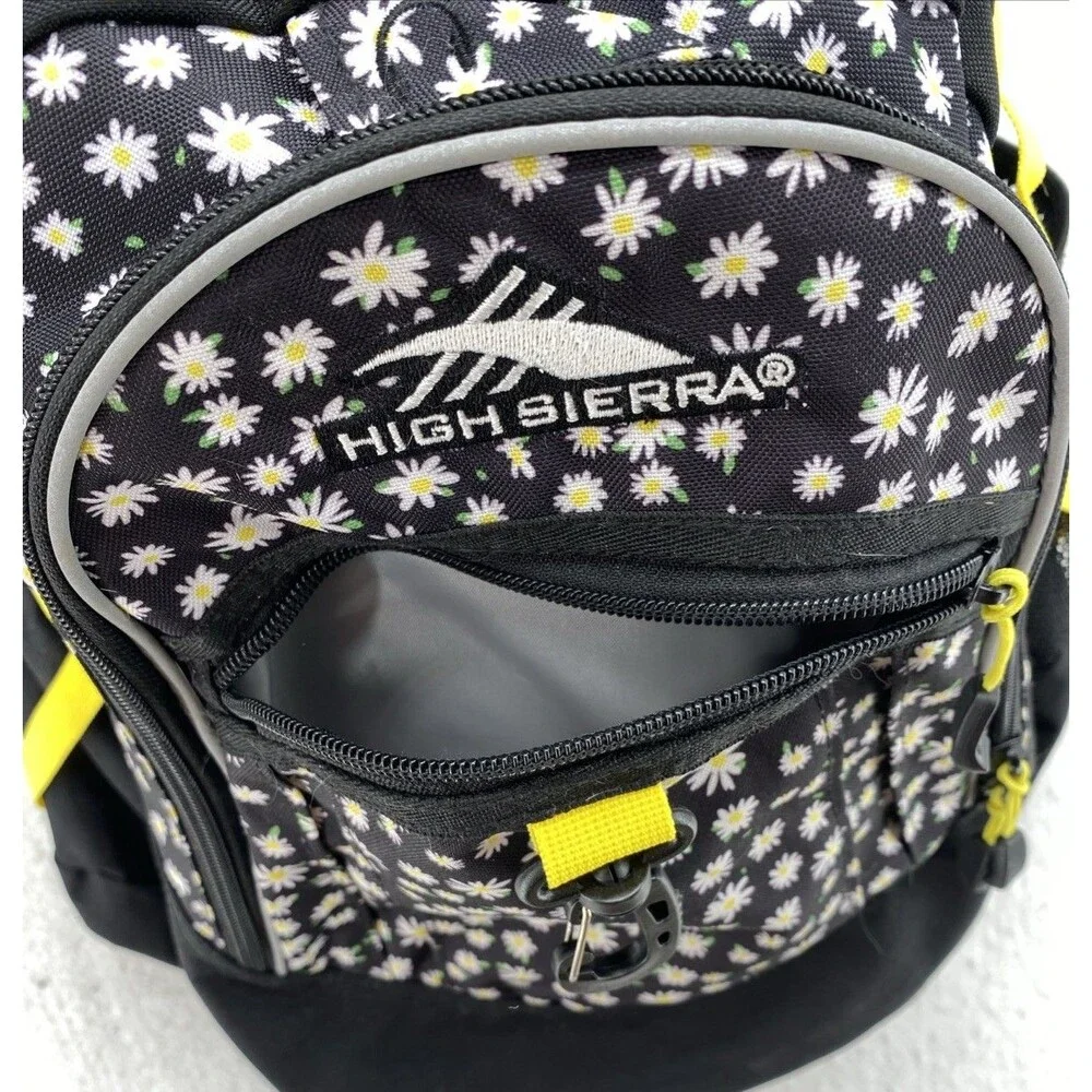 High Sierra Loop Backpack Daisy Floral Print Black Yellow School Travel Daypack